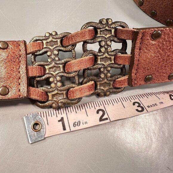 LeatheRock Leather Studded Western Belt Interlocking Chain Links Y2K Boho - Picture 13 of 16